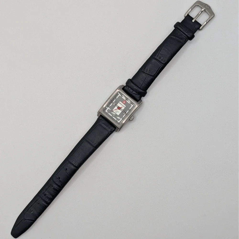 Wenger SMT Design Watch Women 6.5 Black Grey Swiss Made‎ Rectangular 092.0940